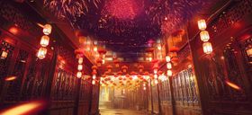 小巷复古夜晚烟火活动背景素材