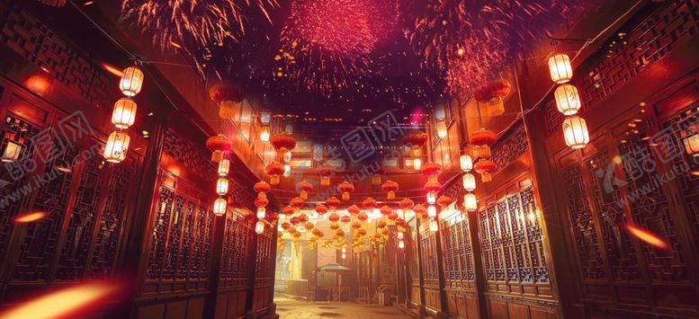 编号：97608005062102028051【酷图网】源文件下载-小巷复古夜晚烟火活动背景素材
