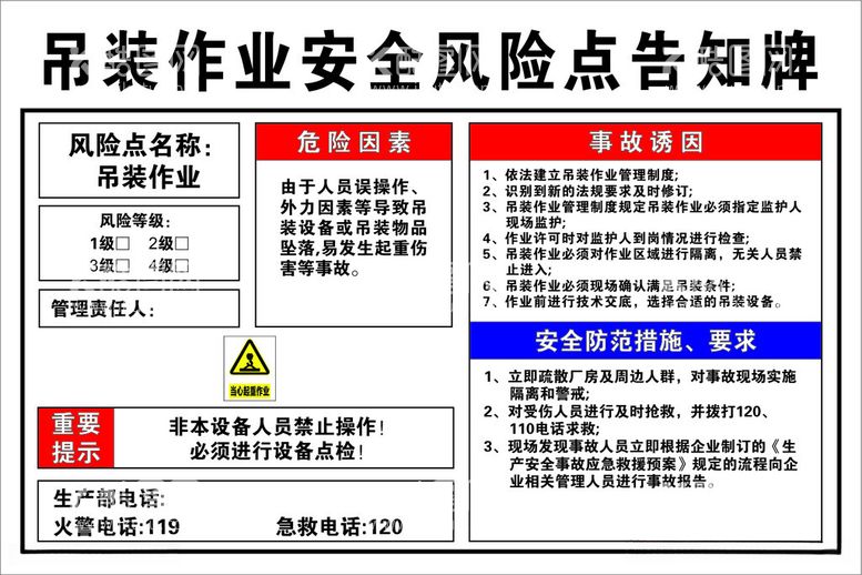 编号：27798312151914061123【酷图网】源文件下载-吊装作业安全风险点告知牌