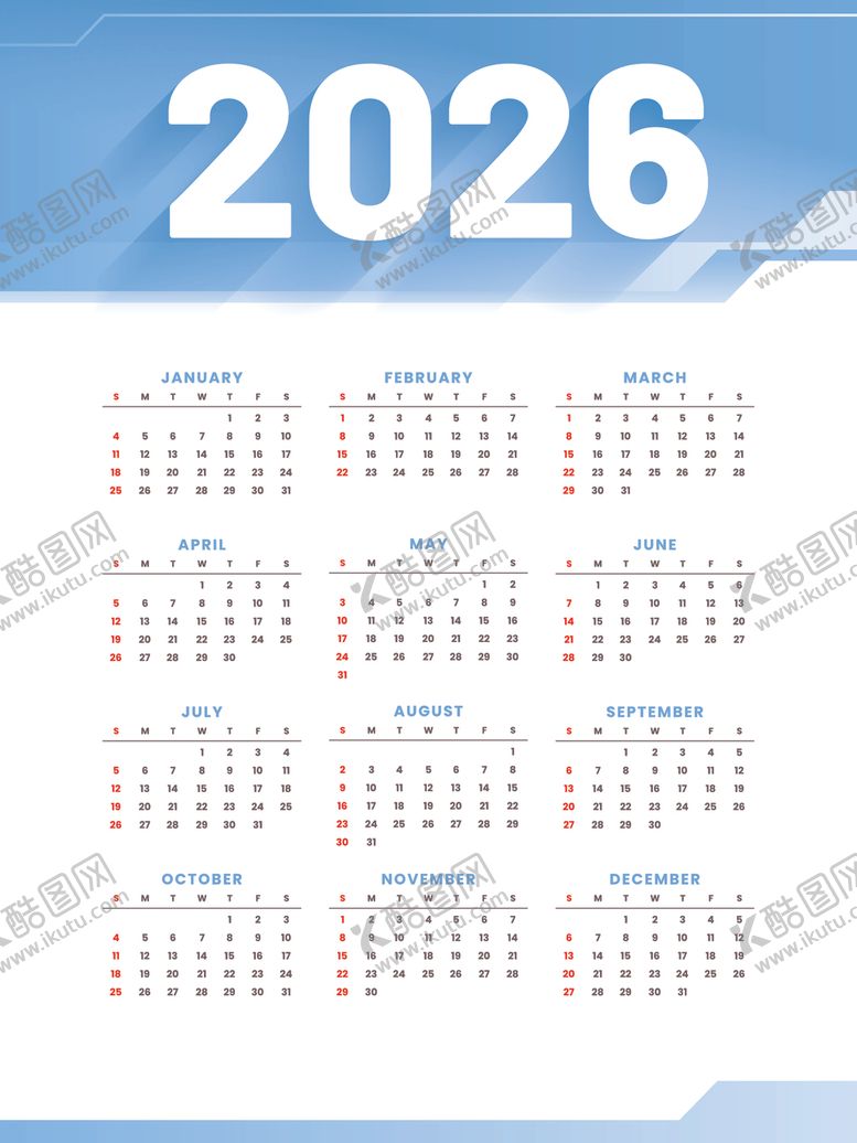 编号：99947204091204424756【酷图网】源文件下载-2026年日历模板