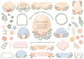 花卉飞鸟手绘插画图案