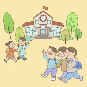 卡通中小学开学插画