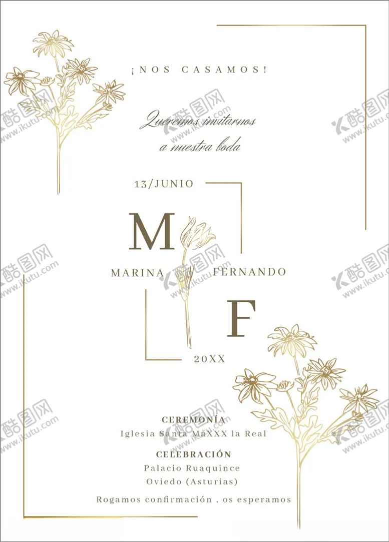 编号：31304204280001033900【酷图网】源文件下载-优雅婚礼请柬金色欧美请柬