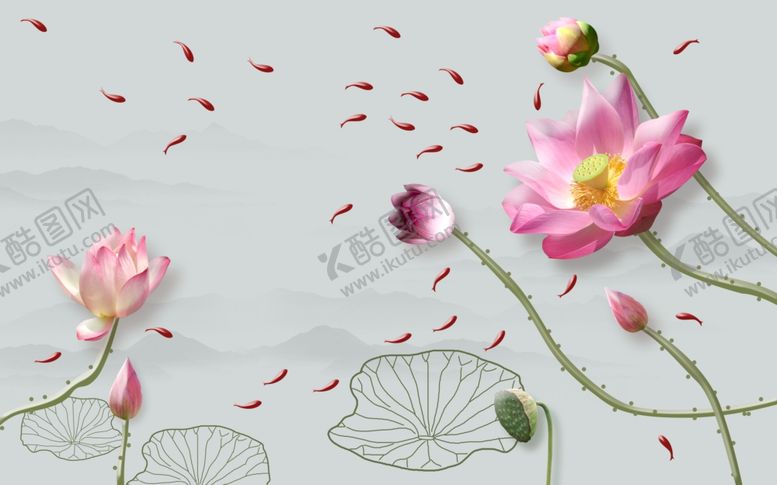 编号：62489809121222071378【酷图网】源文件下载-莲花荷花客厅装饰画