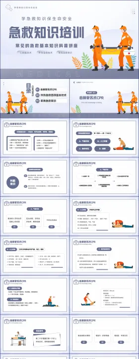 蓝紫简约风急救知识培训PPT