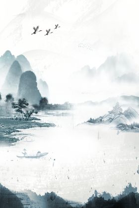 水墨画新中式壁新中式背景沙发背景墙