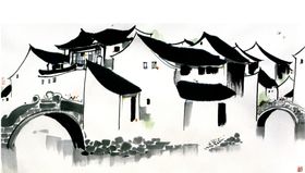 山水风景水墨国画吴冠中川河流
