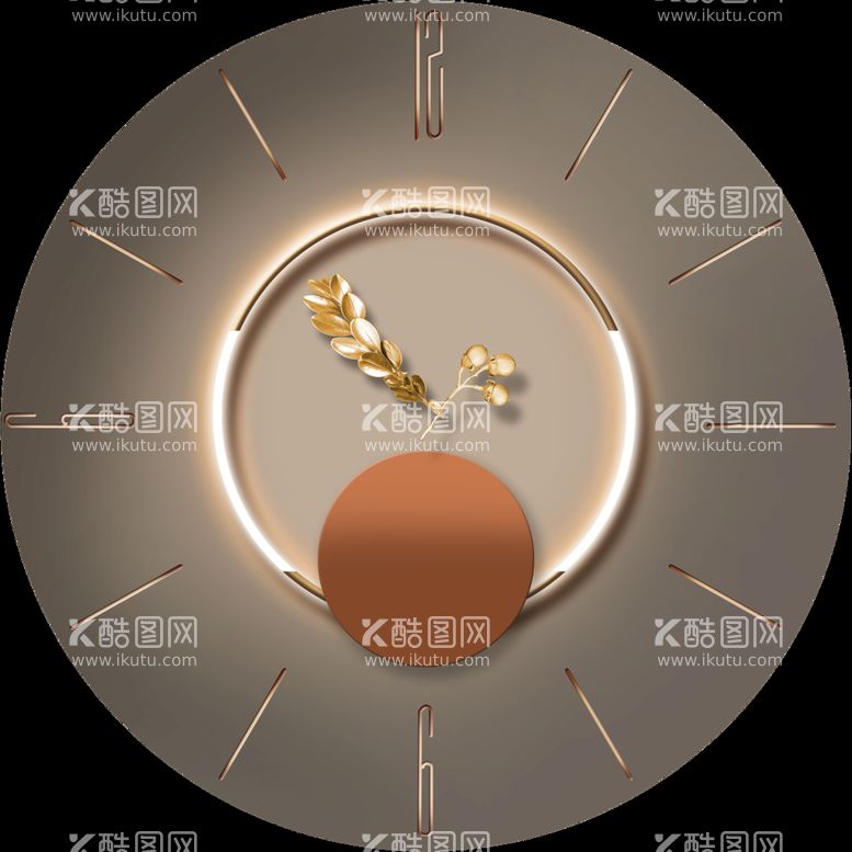 编号：29686611220257225729【酷图网】源文件下载-金色植物钟表装饰画