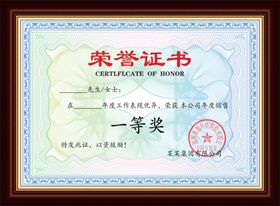 荣誉证书证书模板