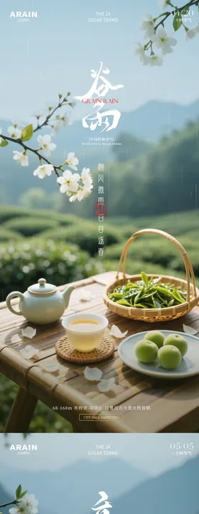 谷雨场景简约海报