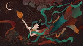 国潮中国风祥云敦煌仕女图壁画插