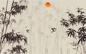 竹子壁画风景画水墨图