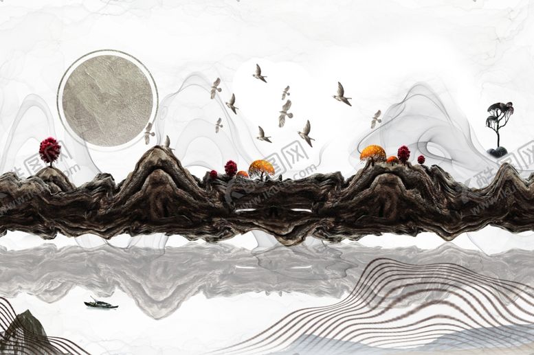 编号：34315409192315299600【酷图网】源文件下载-新中式背景墙