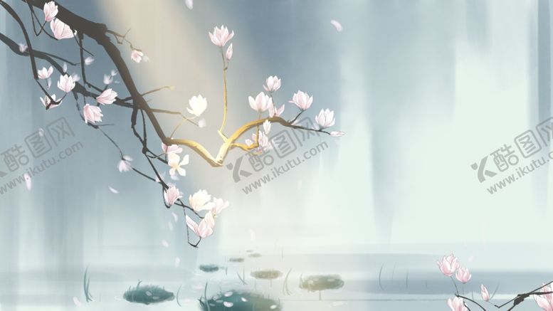 编号：79857709141756427129【酷图网】源文件下载-夏季花蕾湖水古风复古背景素材