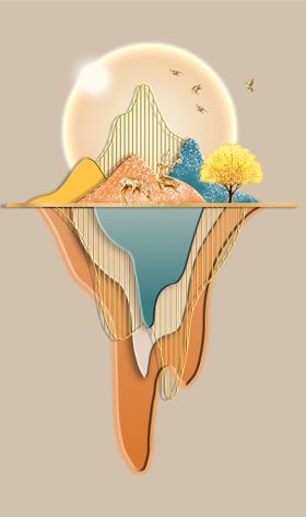 线条金色麋鹿山水装饰画