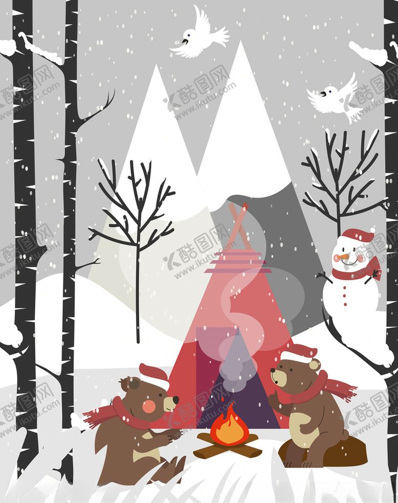 编号：64233109090242545702【酷图网】源文件下载-冬季户外烤火的熊