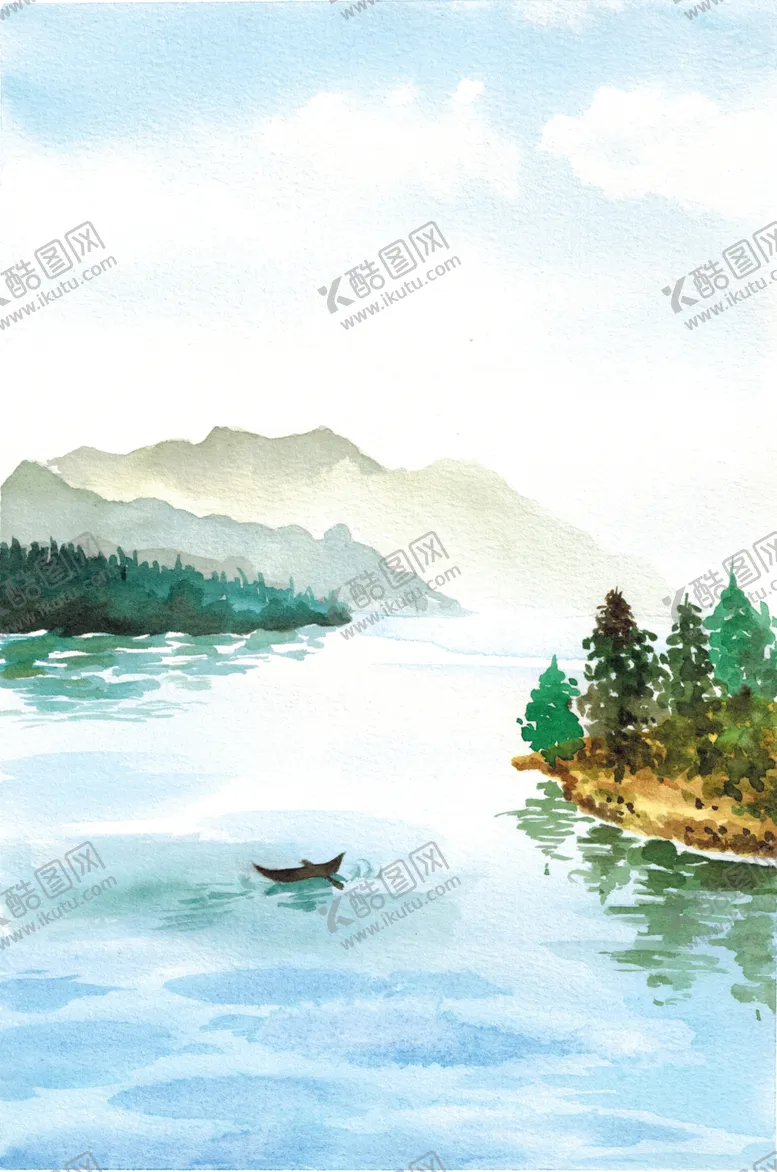 编号：95533702171158391600【酷图网】源文件下载-蓝色山水水彩水面手绘背景素材