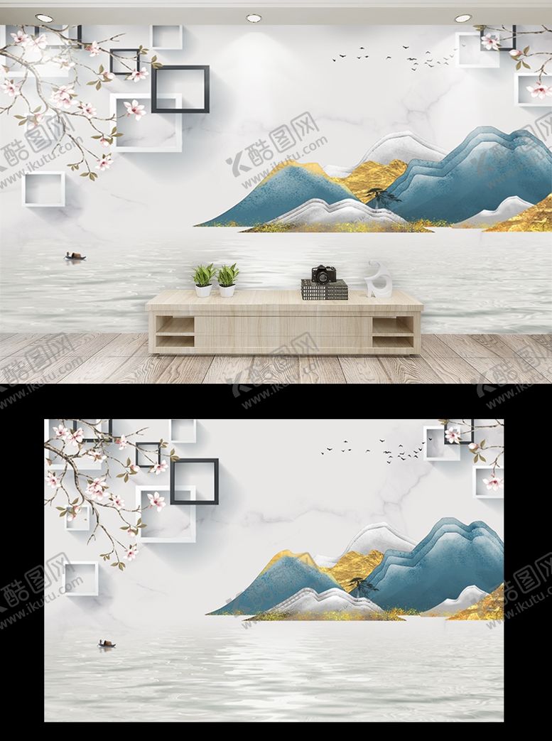 编号：99707810061819373965【酷图网】源文件下载-新中式手绘电视背景墙沙发背景墙