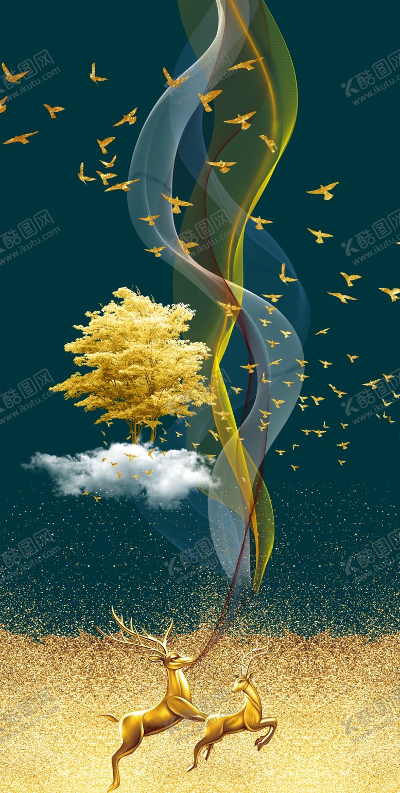 编号：42076907031555127636【酷图网】源文件下载-现代简约抽象鹿装饰哈