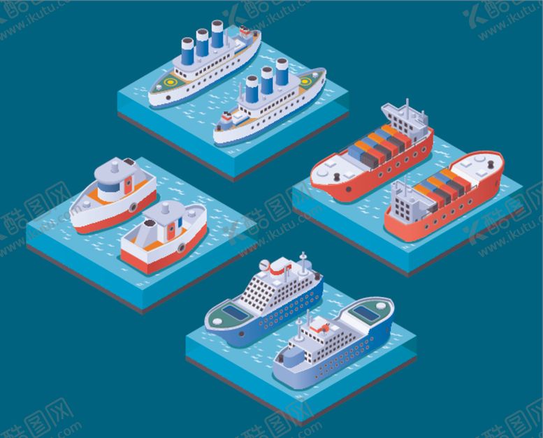 编号：15876809230711527927【酷图网】源文件下载-立体等距轮船插画设计