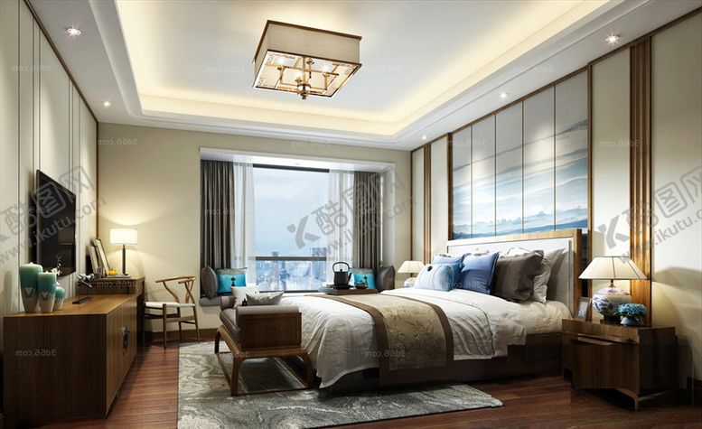 编号：77408709251845232482【酷图网】源文件下载-新中式卧室