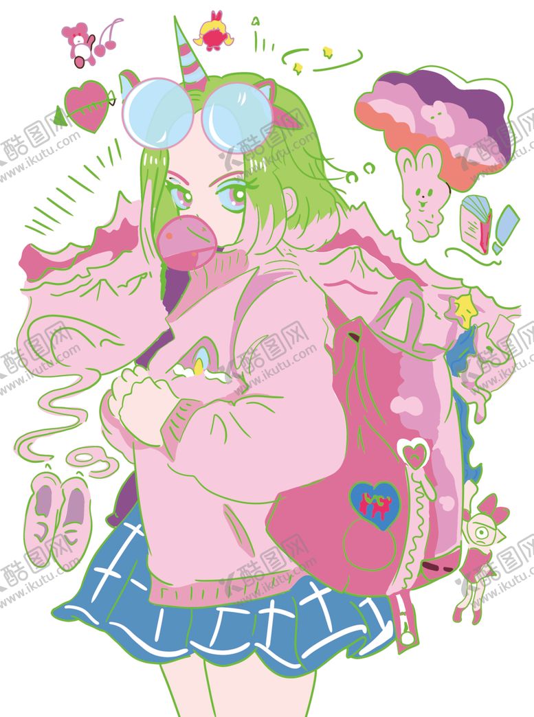 编号：24645810120745041070【酷图网】源文件下载-女孩吹泡泡裁片