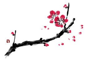 中国风水墨梅花插画兰竹菊积雪画花