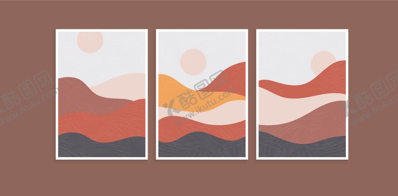 编号：38623710030508223009【酷图网】源文件下载-三联抽象山丘装饰画