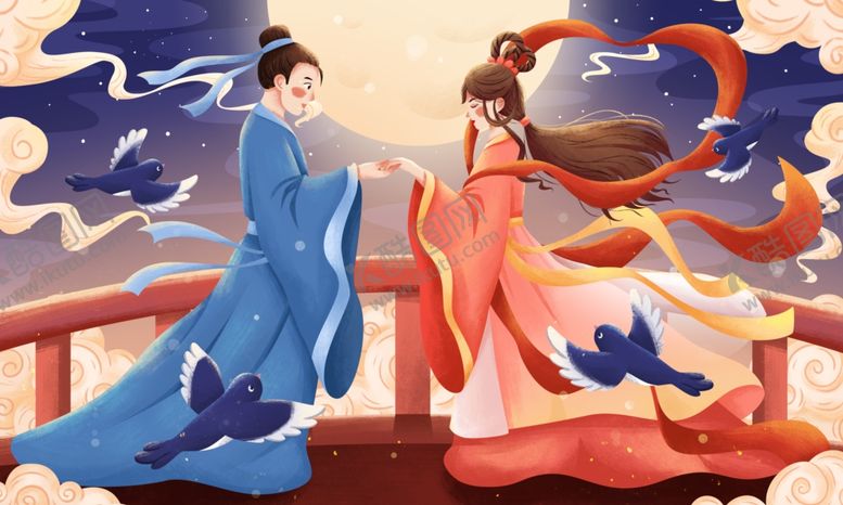 编号：99386504212347582151【酷图网】源文件下载-七夕人物插画复古背景海报素材