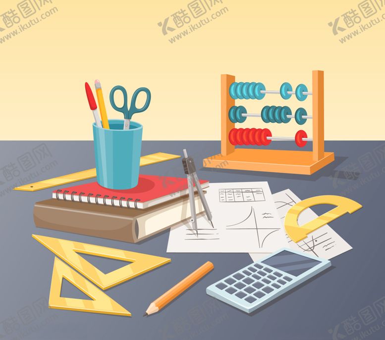 编号：83946209240423083394【酷图网】源文件下载-创意桌子上的数学用文具