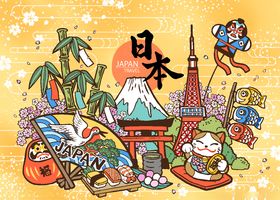 手绘日本旅游海报