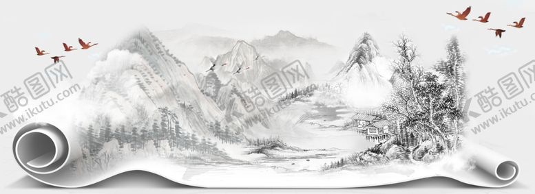 编号：63262809281814484721【酷图网】源文件下载-水墨画卷轴