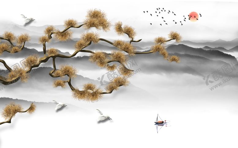 编号：58261704301144581457【酷图网】源文件下载-水墨意境山水背景墙