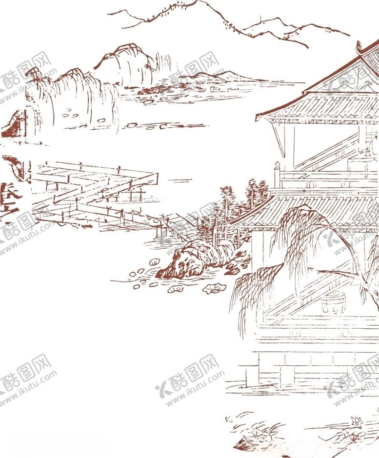编号：16712807092219041217【酷图网】源文件下载-中国山水画传统图素描山