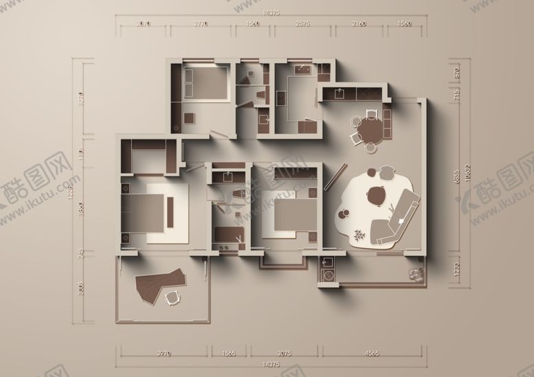 编号：51586104030948046341【酷图网】源文件下载-现代简约风格房屋平面图
