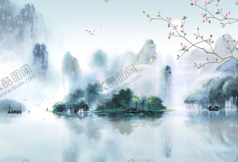 编号：68813009220313103617【酷图网】源文件下载-新中式玉兰山水背景墙