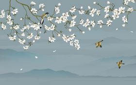 工笔花鸟背景墙装饰画