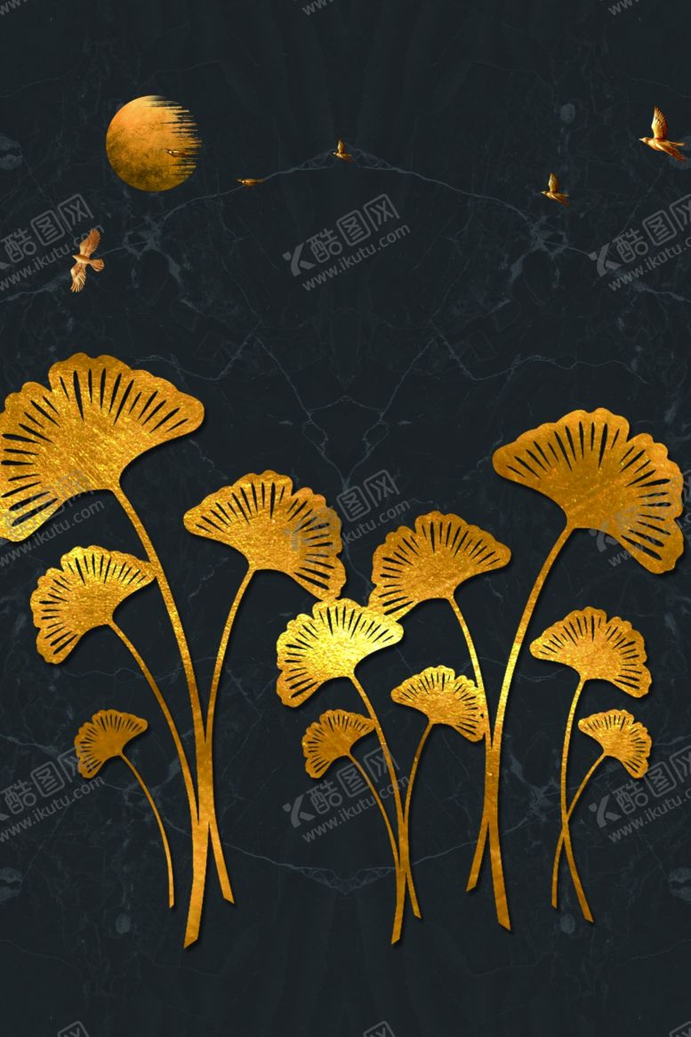 编号：13815909241510104242【酷图网】源文件下载-银杏传统复古墙贴壁画素材