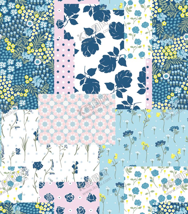 编号：62406801042143231851【酷图网】源文件下载-清新花卉图案拼接背景图