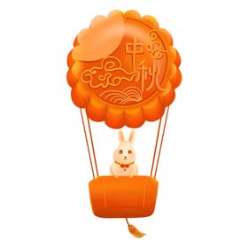 月饼月亮热气球兔子可爱中秋快乐