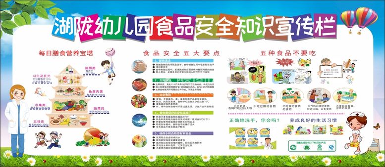 编号：23158609140425003427【酷图网】源文件下载-幼儿园食品安全知识宣传栏预防感冒设计