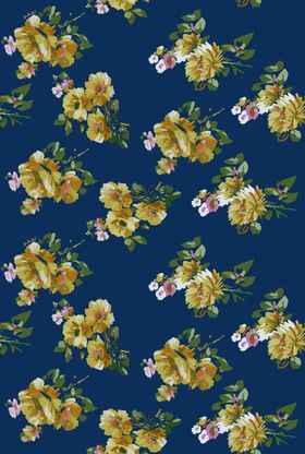 大牌深蓝色底黄色花卉