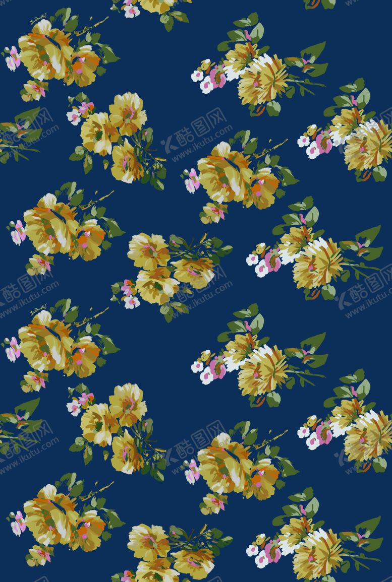 编号：55862701042000583947【酷图网】源文件下载-大牌深蓝色底黄色花卉