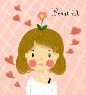 手绘插画粉色女生花卉头像