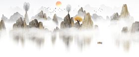 中国风背景水墨画海报画意境展板素材