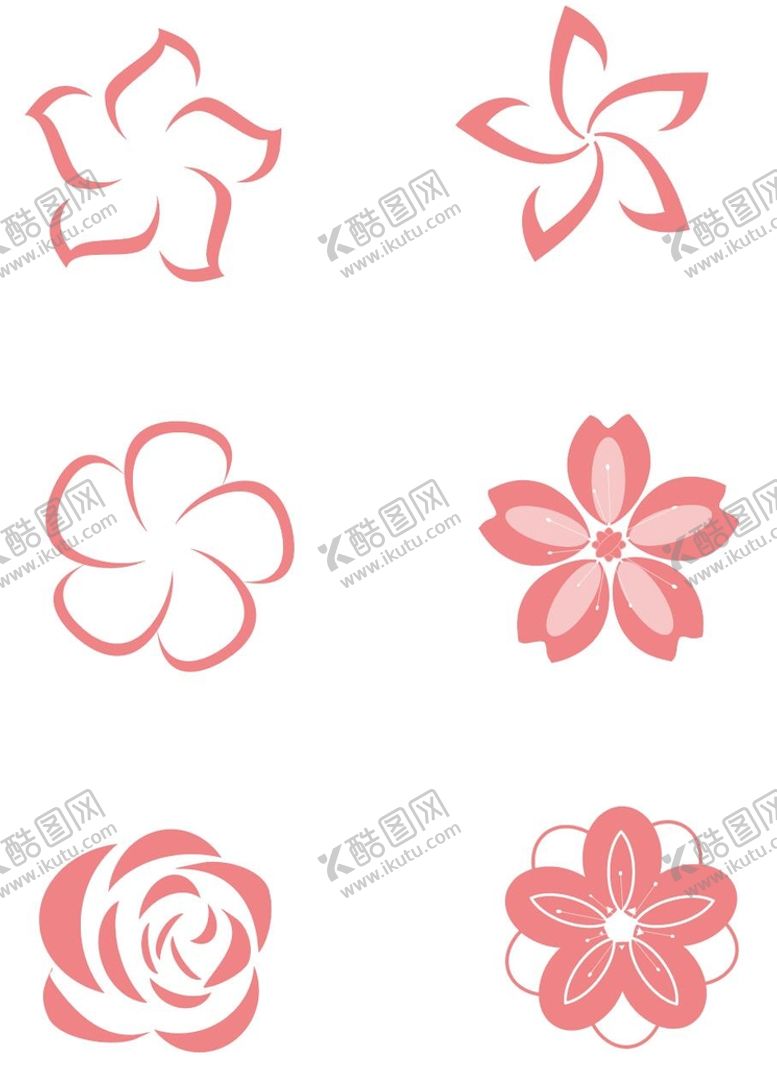 编号：63289510080641283560【酷图网】源文件下载-矢量手绘樱花桃花玫瑰简化花朵