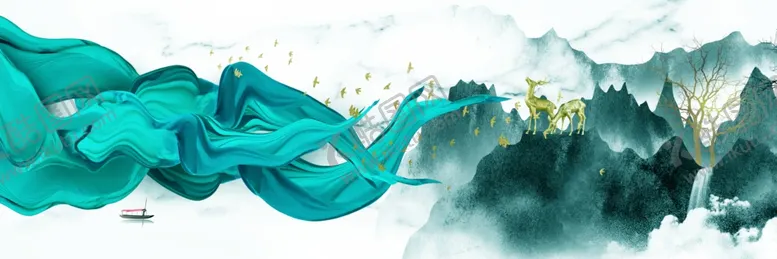 编号：23190101241343292885【酷图网】源文件下载-水墨山脉湖畔艺术挂画装饰画