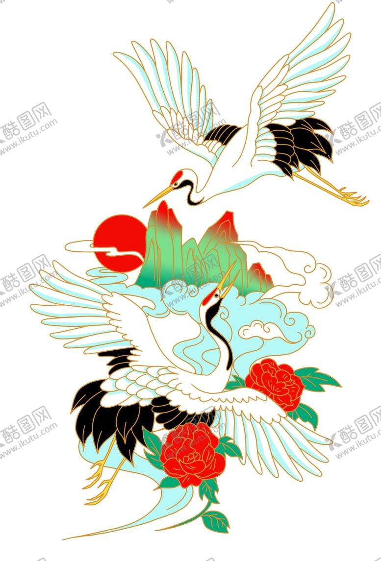 编号：32600909152246582655【酷图网】源文件下载-牡丹双鹤