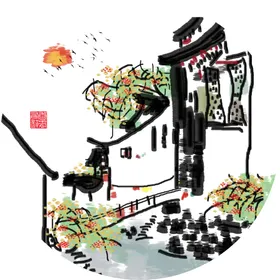 新中式圆形装饰画床头旭日东升轻奢抽象金色麋鹿