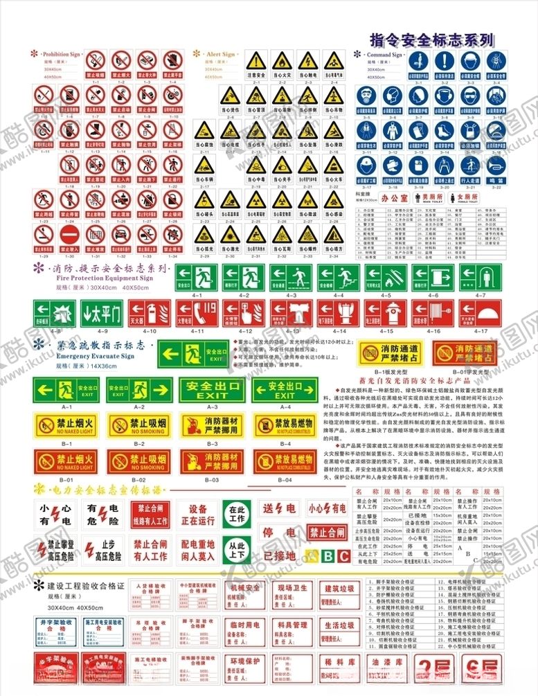 编号：19031009242108157498【酷图网】源文件下载-施工安全消防警示牌规格图标